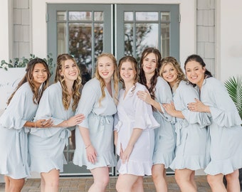 Dusty Blue Robe for Bridesmaids | Bride Gift Robes | Ruffle Bridesmaid Robes | Mother of the Bride | Wedding Favors | Bridesmaids Gifts
