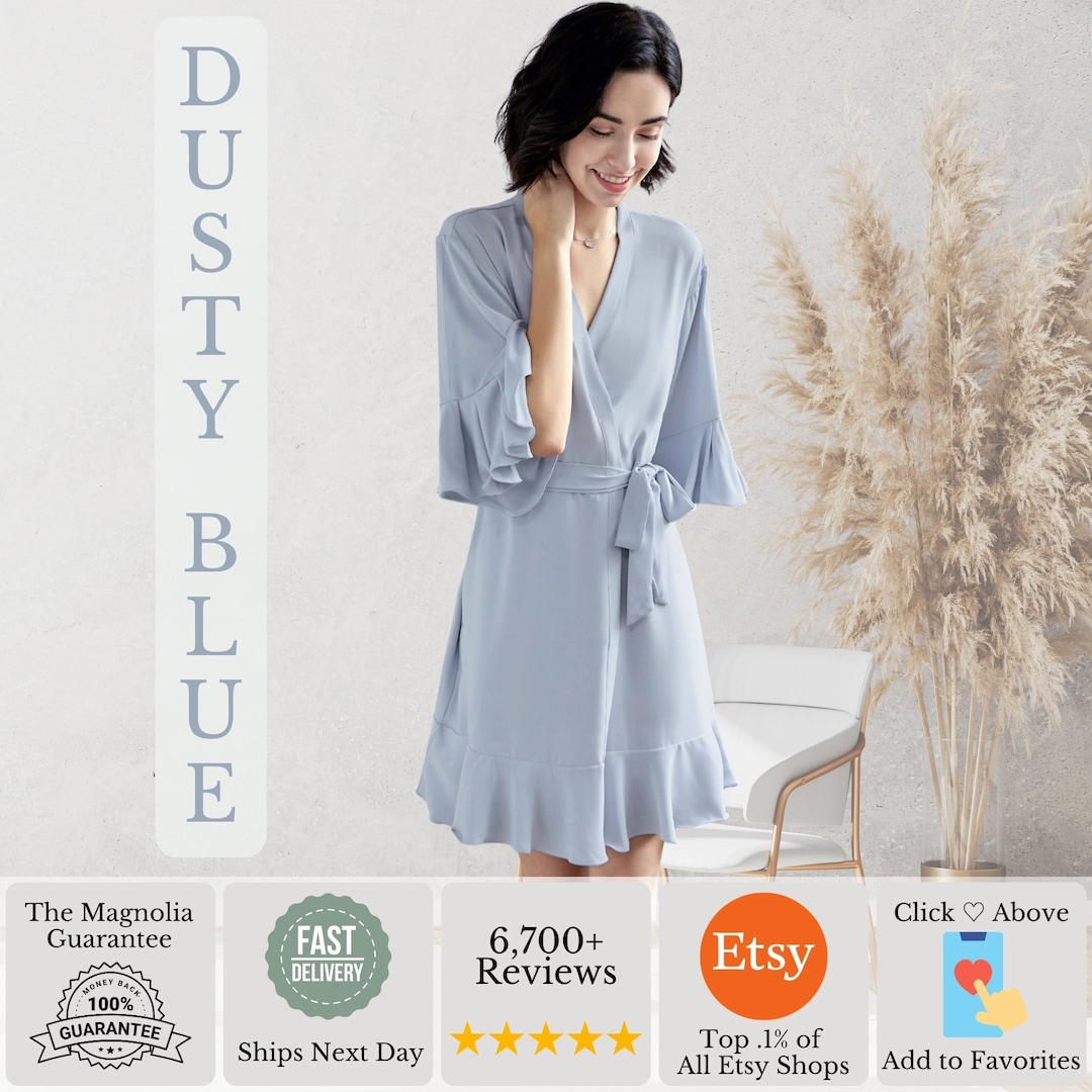 Dusty Blue Ruffle Robe Set of Bridesmaid Robes Bridal Party Robes Bridal Robe Bridesmaid