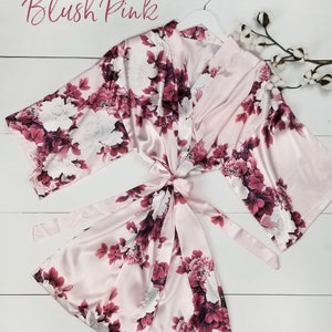 Blush Pink Bridesmaid Proposal Robes Bridal Party Robes Floral Satin Robes Flower Girl Robe image 6