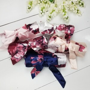 Blush Pink Bridesmaid Proposal Robes Bridal Party Robes Floral Satin Robes Flower Girl Robe image 4