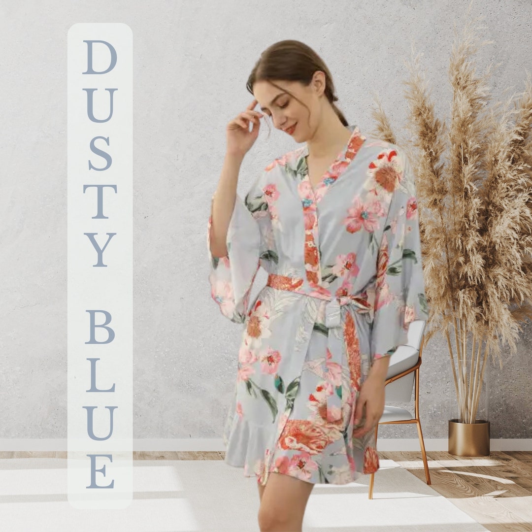 Dusty Blue Bridal Proposal Gift Getting Ready Robe Cotton Floral Ruffle Robes Bridesmaid Robes