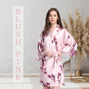 Blush Pink Bridesmaid Proposal Robes Bridal Party Robes Floral Satin Robes Flower Girl Robe image 1