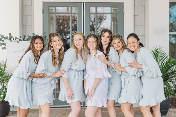 Dusty Blue Robe for Bridesmaids Bride Gift Robes Ruffle Bridesmaid Robes Mother of the Bride Wedding Favors Bridesmaids Gifts