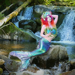 Glamorous Mermaid Costume Set Iridescent Mermaid Tail Seashell Bra Ocean Crown Fantasy Cosplay Outfit Siren Sea Goddess Costume Complete