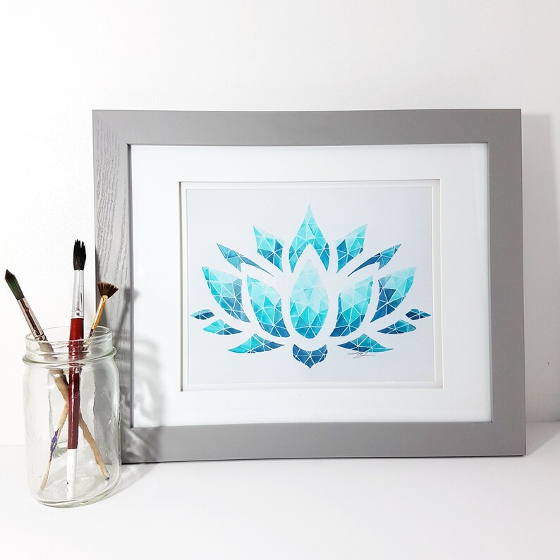 Geometric Lotus Wall Art Print Watercolour Mosaic Lotus Etsy