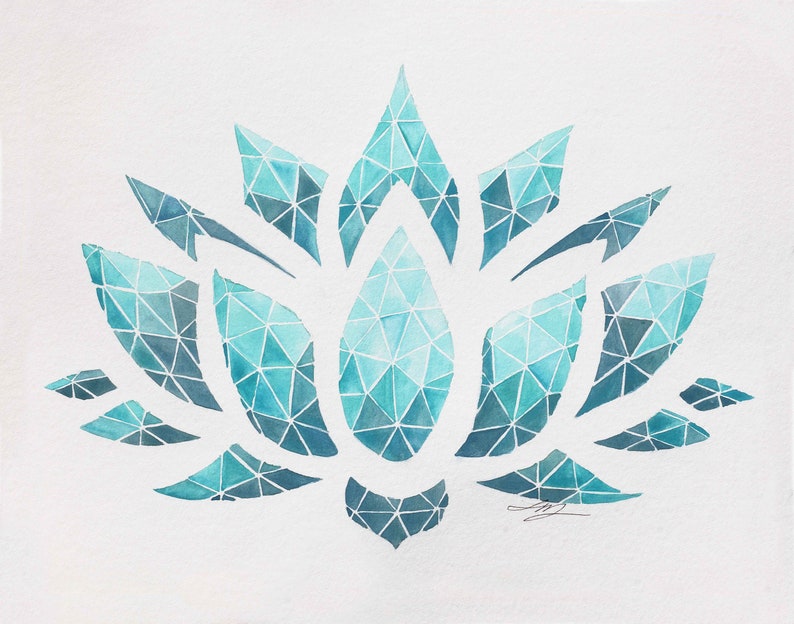 Geometric Lotus Wall Art Print Watercolour Mosaic Lotus Etsy