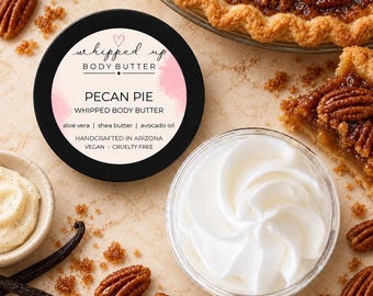 Pecan Pie Whipped Body Butter, Vegan Shea Butter Lotion with Aloe & Avocado Oil, Vanilla Bakery Scented Skin Moisturizer