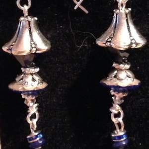 Swarovski Heliotrope Blue and silvertone handmade earrings (Victorian Lamp Earrings)