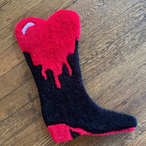 Red Dripping Heart Cowboy Boot Tufted Wall Hanging