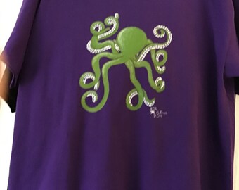 Hand painted Graphic Tee - Octopus