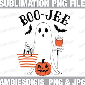 Boojee Halloween Ghost with Latte and Tote Bag: PNG - INSTANT DOWNLOAD