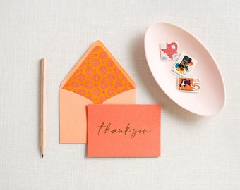 Custom and Handmade Gold Embossed, Tangerine and Cream Stationery |Thank You and Just Because Stationery | Card and Stationery Set