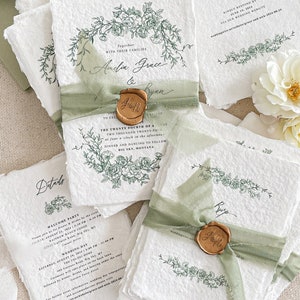 Ensemble de faire-part de mariage en papier fait main Olga, suite nuptiale, faire-parts bord frangé, papier de coton, faire-parts imprimés, DÉPT