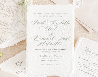 Lilian Handmade Wedding Invitation Sets, Printed or Printable Invitations, Deckled edge paper invitations, Cotton Paper Invitations, DEPOSIT