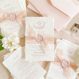 Faire-part de mariage en papier fait main Sol, faire-part de mariage en papier, rubans de soie, sceaux de cire, faire-part de mariage - DÉPT