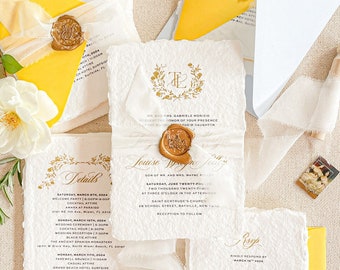 Rachael Handmade Paper Wedding Invitation Suite, Deckled Edge Paper, Handmade paper, Cotton Wedding Invitations, DEPOSIT