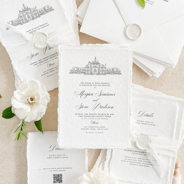 Chere Handmade Paper Wedding Invitation, Silk ribbons, Cotton Paper Invitations, Deckled Edge Paper, Baby Blue Envelopes, DEPOSIT