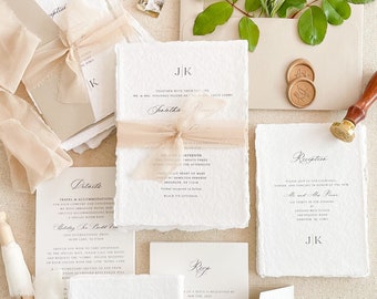 Jessamyn Handmade Wedding Invitations, Silk Ribbon Wedding Invitations, Cotton Paper Invitations, Deckled Edge Invitation, DEPOSIT
