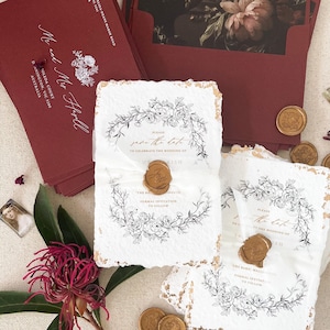 Hadley Handmade Paper Save the Date Cards, Printed Cards, Gold Leaf, Wedding Save the Date Cards, Deckled Edge paper, DEPOSIT