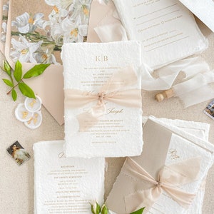 Suite de faire-part de mariage en papier fait main Silvana, papier frisé, papier fait main, faire-part de mariage en coton, caution