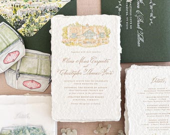 Watercolor Wedding Invitation | Handmade Paper | Luxury Stationery | Destination Wedding Suite | Lottie