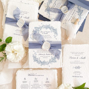 Nina Handmade Paper Wedding Invitation Suite, Deckled Edge Paper, Handmade paper, Cotton Wedding Invitations, DEPOSIT