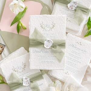 Suite de faire-part de mariage en papier fait main Jianna, papier frisé, papier fait main, faire-part de mariage en coton, caution