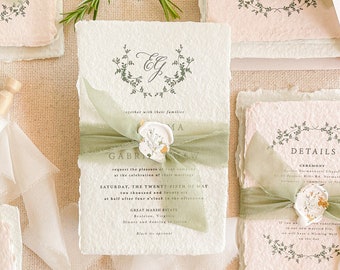 Wedding Invitations | Colored Handmade Paper | Garden Summer Wedding | Elegant Sustainable Stationery | Contact for Quote |  Lainey