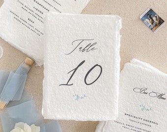 Handmade Paper Table Numbers | Wedding Reception Decor | Minimal Calligraphy Cards | Soft Blue Stationery | Serafina