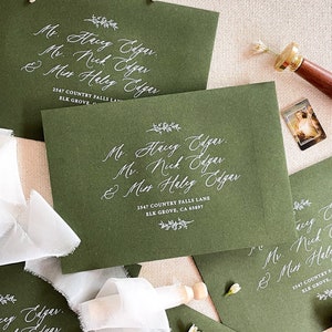 Forest Green Envelopes and White Ink Printing, Premium Paper, Size: 130x190mm, Pack of x50, PLEASE CONTACT US before purchasing