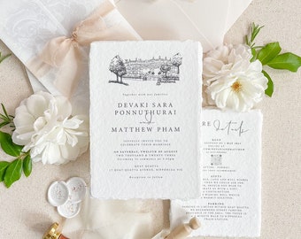 Calanthe Handmade Wedding Invitations, Cotton Paper Invitations, Deckled Edge Paper Invitations, Printed Invitations, DEPOSIT