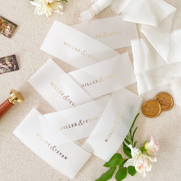 Vellum Belly Bands and Gold Foil Printing, Wedding Invitation Belly Bands, Golden Foil Invitations, Real Foil, DEPOSIT