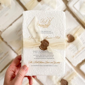 Maree Handmade Wedding Invitation Suite, Deckled Edge Paper, Handmade paper, Cotton Wedding Invitations, Deposit
