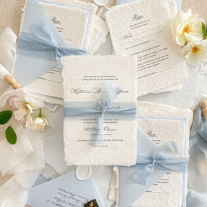 Suite de faire-part de mariage en papier fait main Loretta, papier frisé, papier fait main, faire-part de mariage en coton, caution