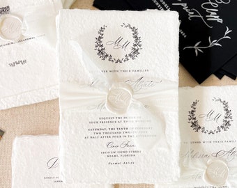 Zoe Handmade Wedding Invitation Suite, Cotton Paper Invitations, Deckled Edge Paper Invitations, Printed Invitations, Wax Seals, DEPOSIT