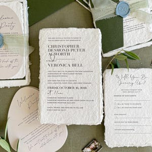 Handmade Paper Wedding Invitation | Modern Minimalist Wedding Invitation Suite | Luxury Editorial Wedding Stationery | Clara