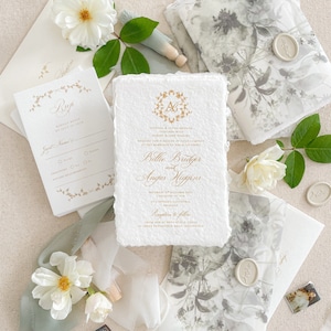 Morgana Handmade Paper Wedding Invitation Suite, Deckled Edge Paper, Handmade paper, Cotton Wedding Invitations, Deposit