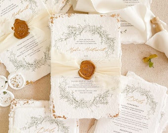 Ada Handmade Wedding Invitation Suite, Deckled Edge Paper, Handmade paper, Cotton Wedding Invitations, DEPOSIT