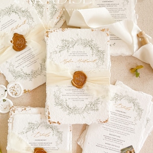 Suite de faire-part de mariage fait main Ada, papier frisé, papier fait main, faire-part de mariage en coton, caution