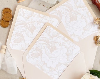 Almond Envelopes and Floral Envelope Liners, High-Quality Envelopes, Vflap Envelopes, Pack of 50, PLEASE CONTACT us before purchasing