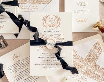 Classic Wedding Invitation | Regular Paper | Custom Monogram | Venue Artwork Suite | Veronica