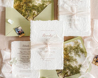Elegant Wedding Invitation | Handmade Paper | Soft Silk Ribbon | Fine Art Wedding Suite | Miracle