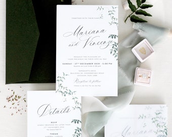 Gardenia Botanical Wedding Invitations, Watercolor Greenery, Printable Invitations, Printed Invitations, Wedding Template, Vellum