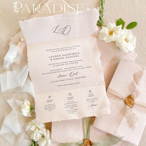 Rosie Handmade Concertina Wedding Invitations, Tri Fold Invitations, Deckled Edge Paper, Handmade paper, Cotton Wedding Invitations, DEPOSIT