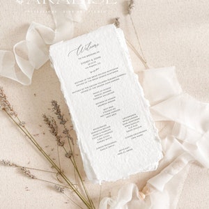 Peut inclure: Un programme de mariage blanc avec le texte "Bienvenue au mariage de Sydney & John 10.13.23 Los Angeles, CA" et une liste des membres de la fête de mariage.