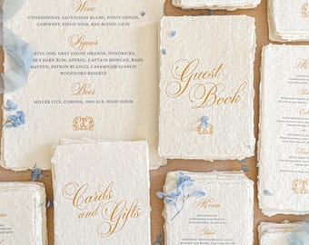 Luxury Reception Signage | Handmade Paper Menus | Wedding Bar Menu | Elegant Decor | Helena