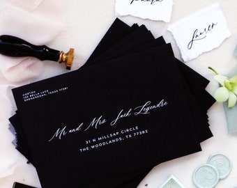 5x7 High Quality Envelopes Front only Olive Branch Black Envelopes White Ink Address Printing pack of x50 size 130x190