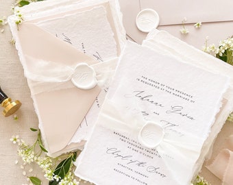 Harper Handmade Paper Wedding Invitation Suite, Deckled Edge Paper, Handmade paper, Cotton Wedding Invitations, Deposit