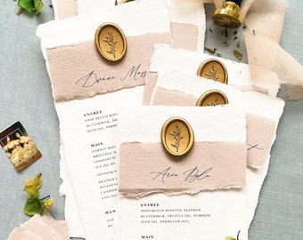 Gen Handmade Paper Wedding Menus, Deckled Edge paper Menus, Day Stationery Wedding, Cotton Paper, Custom Place cards, Wedding Table