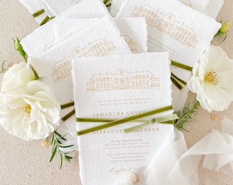 Jeanette Handmade Paper Wedding Invitation Suite, Deckled Edge Paper, Handmade paper, Cotton Wedding Invitations, DEPOSIT